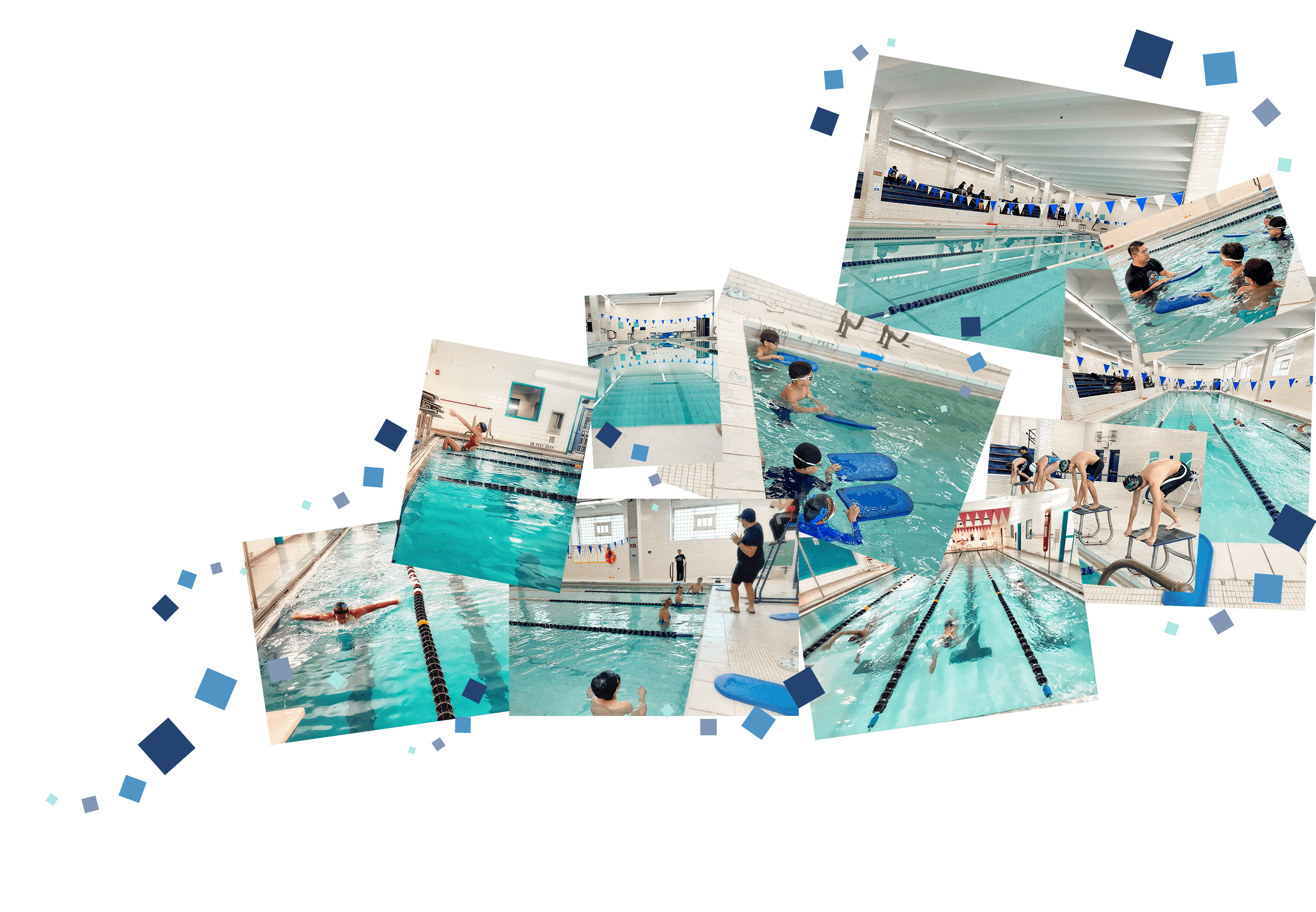 A collage of people swimming in a pool at aqua hero